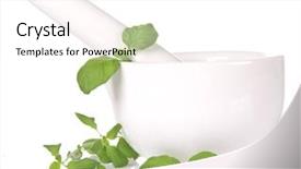  Presentation with mortar - Slide deck having medicinal grinder - mortar with fresh herbs background and a white colored foreground