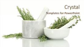  Presentation with thyme - Beautiful PPT theme featuring medicinal grinder - mortars with fresh green thyme backdrop and a cream colored foreground