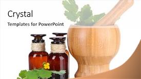  Presentation with medical pill medicine white blue - Beautiful slide deck featuring blooming celandine with medicine bottles backdrop and a white colored foreground