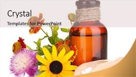  Presentation with tablets - Beautiful slide deck featuring medicine bottle with tablets backdrop and a lemonade colored foreground