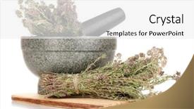 Presentation with thyme - Colorful slides enhanced with medicin plants - thyme herb and mortar isolated backdrop and a mint green colored foreground