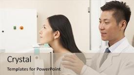  Presentation with metabolic syndrome doctor examining - Presentation featuring internal medicine - male doctor examining female patient's background and a mint green colored foreground