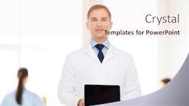  Presentation with advertisement - Audience pleasing PPT layouts consisting of medicine advertisement and teamwork concept - smiling male doctor showing tablet pc computer screen over group of medics backdrop and a sky blue colored foreground