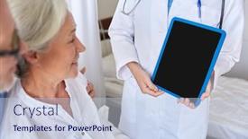  Presentation with senior care - Slide deck having medicine-age-health-care background and a sky blue colored foreground