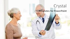 Presentation with senior care - Slides having medicine age health care and people concept - smiling senior woman and doctor meeting in medical office background and a white colored foreground