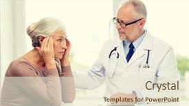  Presentation with senior care - Colorful PPT theme enhanced with medicine age health care and people concept - senior woman and doctor with tablet pc computer meeting in medical office backdrop and a sky blue colored foreground