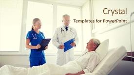  Presentation with nurse care - Beautiful presentation featuring medicine age health care and people concept - doctor and nurse with clipboards visiting senior patient woman at hospital ward backdrop and a cream colored foreground