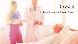  Presentation with nurse care - PPT layouts with medicine age health care and people concept - doctor and nurse with clipboards visiting senior patient woman at hospital ward background and a cream colored foreground