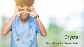  Presentation with doctor african - PPT layouts featuring medicine alarm - young african american doctor woman background and a soft green colored foreground