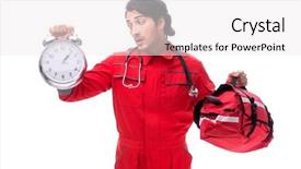  Presentation with paramedic - Cool new slide set with medicine alarm - young paramedic in red uniform backdrop and a white colored foreground