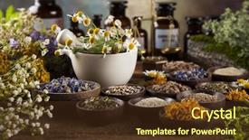  Presentation with ancient medicine - Colorful theme enhanced with medicine ancient - fresh medicinal healing herbs backdrop and a tawny brown colored foreground