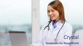  Presentation with busy doctor - Slides having medicine and healthcare concept - busy doctor with laptop computer background and a sky blue colored foreground