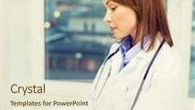  Presentation with busy doctor - Slide set enhanced with medicine and healthcare concept - busy doctor with laptop computer background and a cream colored foreground