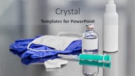  Presentation with hand sanitizer - PPT theme with medicine-and-healthcare-concept-close background and a light gray colored foreground