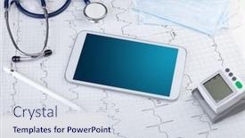  Presentation with diagnostics - Audience pleasing presentation design consisting of medicine and modern technology concept with diagnostics concept with free space on tablet screen backdrop and a sky blue colored foreground