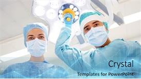  Presentation with surgery room - Colorful slide set enhanced with medicine and people concept - group backdrop and a  colored foreground