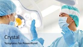  Presentation with surgery room - Slide deck having medicine and people concept - nurse background and a  colored foreground