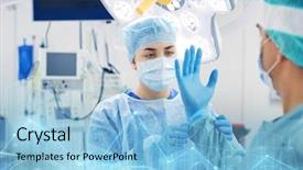  Presentation with surgery room - Audience pleasing theme consisting of medicine and people concept - nurse backdrop and a light blue colored foreground
