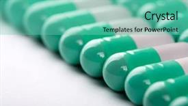  Presentation with chemistry white pills - Audience pleasing slide deck consisting of medicine bottle - closeup of green-white pills backdrop and a seafoam green colored foreground