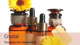  Presentation with herbal medicine flowers - Colorful presentation theme enhanced with medicine bottles and beautiful calendula backdrop and a red colored foreground