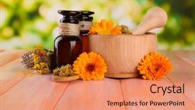  Presentation with calendula - Amazing PPT layouts having medicine bottles and calendula flowers backdrop and a coral colored foreground