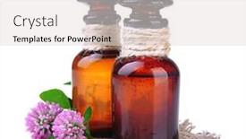  Presentation with clover - Amazing presentation design having medicine bottles with clover flowers isolated on white backdrop and a light gray colored foreground