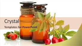  Presentation with hip - Amazing presentation design having medicine bottles with hip roses backdrop and a gold colored foreground