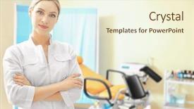  Presentation with sailing room - Slide deck with medicine cabinet - young beautiful doctor in gynecological background and a cream colored foreground