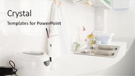  Presentation with dental - Amazing PPT theme having medical cart - dental clinic interior backdrop and a sky blue colored foreground