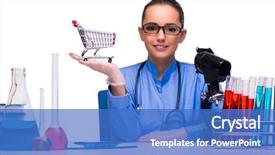  Presentation with worried young female college student - Beautiful theme featuring medical cart - young female doctor in lab backdrop and a teal colored foreground