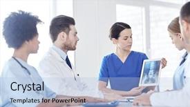  Presentation with medical profession - Slide deck with medicine concept - group of doctor background and a light blue colored foreground
