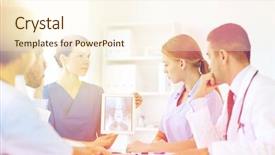  Presentation with medical profession - Cool new presentation theme with medicine concept - group of doctor backdrop and a cream colored foreground