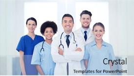  Presentation with medicine - Slide set featuring teacher aides - hospital profession people and medicine background and a light blue colored foreground