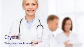  Presentation with lab coat - Cool new theme with medicine concept - smiling female backdrop and a  colored foreground
