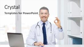  Presentation with medical smiling doctor - Beautiful theme featuring medicine concept - smiling male doctor backdrop and a  colored foreground