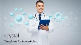  Presentation with healthcare technology - Colorful slide set enhanced with medicine concept - smiling male doctor backdrop and a lemonade colored foreground