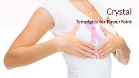  Presentation with breast cancer shirt - Presentation design enhanced with medicine concept - woman in blank background and a lemonade colored foreground