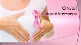  Presentation with breast cancer shirt - Presentation having medicine concept - woman in blank background and a lemonade colored foreground