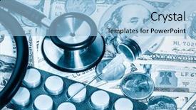  Presentation with cost - Presentation design enhanced with medicine cost - stethoscope pills background and a light blue colored foreground