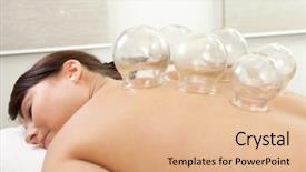  Presentation with acupuncture - Amazing theme having medicine cup - woman with acupuncture cupping treatment backdrop and a coral colored foreground