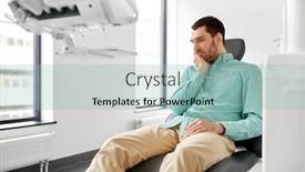  Presentation with dentistry - Colorful presentation theme enhanced with medicine dentistry and healthcare concept - male patient suffering from toothache at dental clinic office backdrop and a light blue colored foreground
