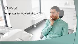  Presentation with dentistry - Colorful theme enhanced with medicine dentistry and healthcare concept - male patient suffering from toothache at dental clinic office backdrop and a white colored foreground
