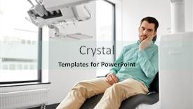  Presentation with dentistry - Theme enhanced with medicine dentistry and healthcare concept - male patient suffering from toothache at dental clinic office background and a light blue colored foreground