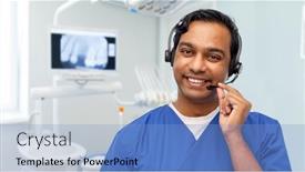  Presentation with medicine - Audience pleasing presentation theme consisting of medicine-dentistry-and-healthcare-concept backdrop and a light blue colored foreground