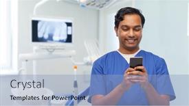  Presentation with medicine - Colorful presentation theme enhanced with medicine-dentistry-and-technology-concept backdrop and a light blue colored foreground