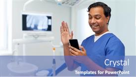  Presentation with blue video - Beautiful presentation featuring medicine-dentistry-and-technology-concept backdrop and a teal colored foreground