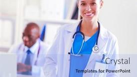  Presentation with hand shake office - Colorful PPT theme enhanced with medicine-doctor-offering-hand backdrop and a light blue colored foreground