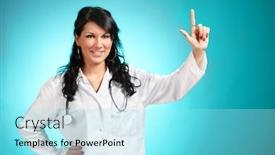  Presentation with medicine - Cool new PPT theme with medicine doctor pionting at something with her finger space is left blank to add your text or graphic backdrop and a arctic colored foreground