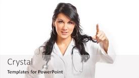  Presentation with medicine - Theme with medicine doctor pionting at something with his finger background and a light gray colored foreground