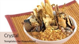  Presentation with traditional medicinal plants - PPT layouts enhanced with medicine drugs - assortment of traditional chinese herbal background and a gold colored foreground